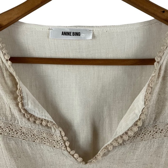 ANINE BING Neutral Linen Cotton Eyelet Lace Trim Dress - Picture 10 of 11